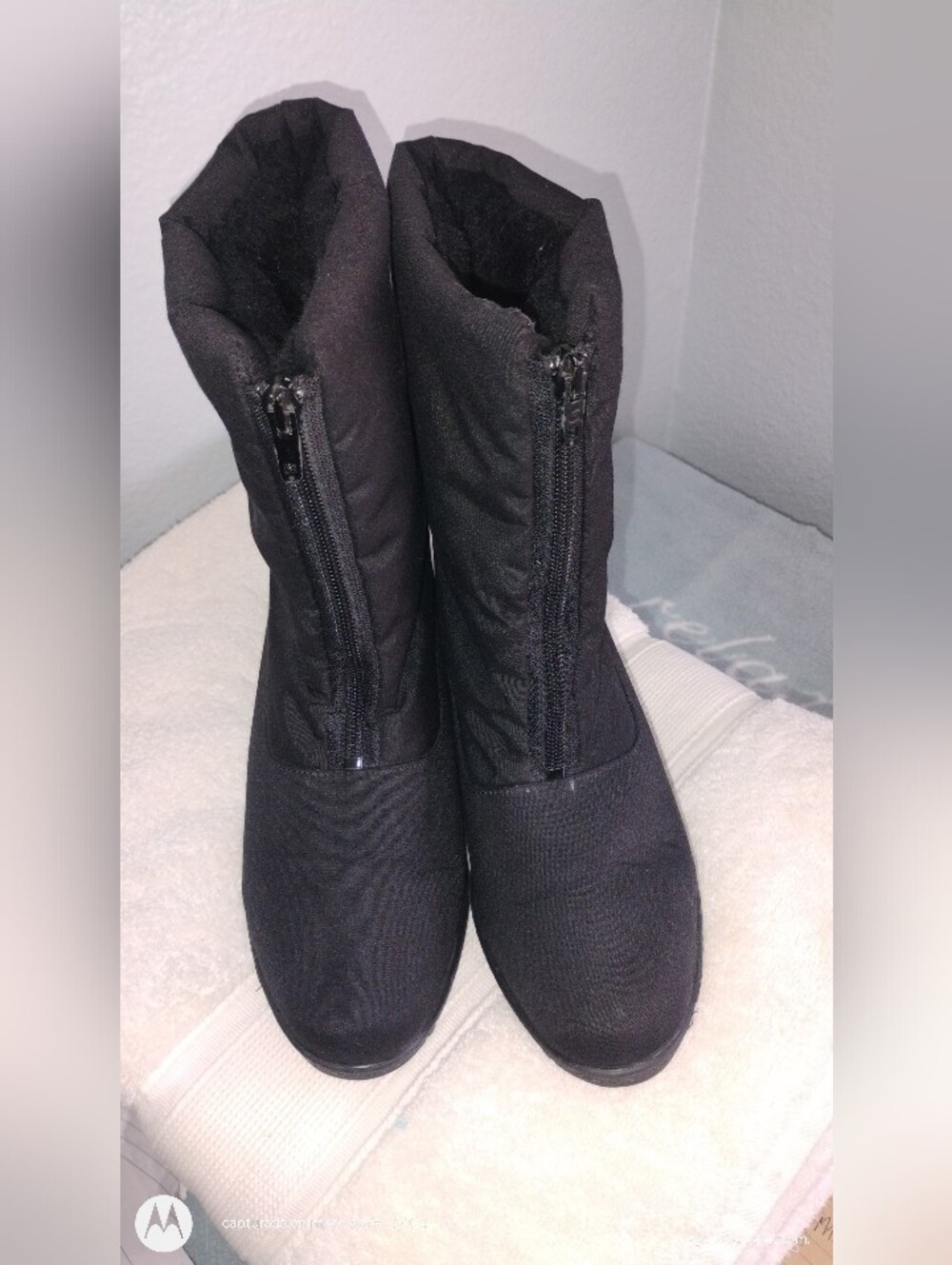 Women's Black Winter Zip Front Rain Boots